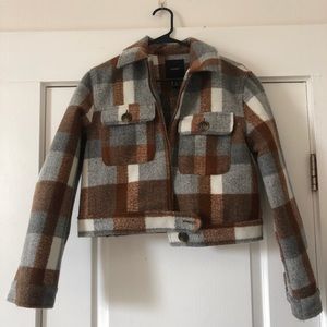 Forever 21 Brown, Gray, White Plaid Coat